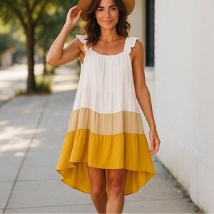 Moodie High Low Tiered Color Block Dress, New with Tags, Size Small